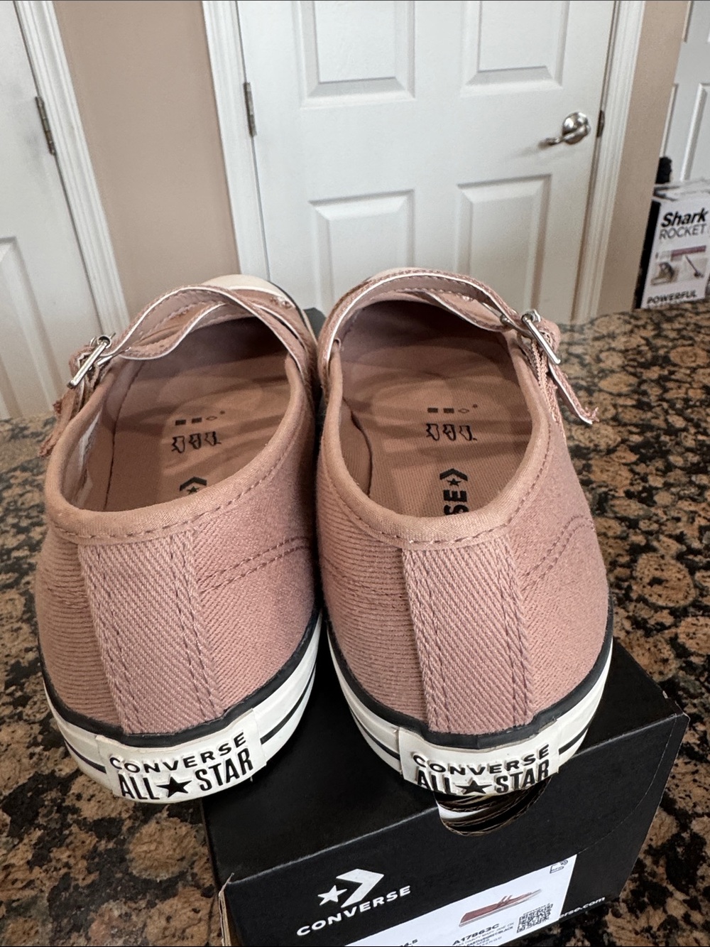 Converse Dusty Pink Mary Jane Platform Sneakers with Crystal Flower Studs - Picture 4 of 8